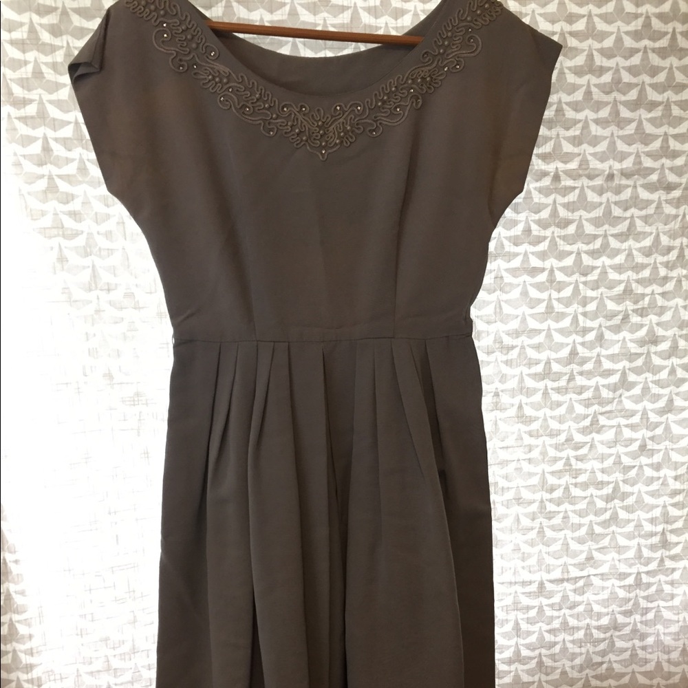 Vintage pleated blueish grey tea length dress